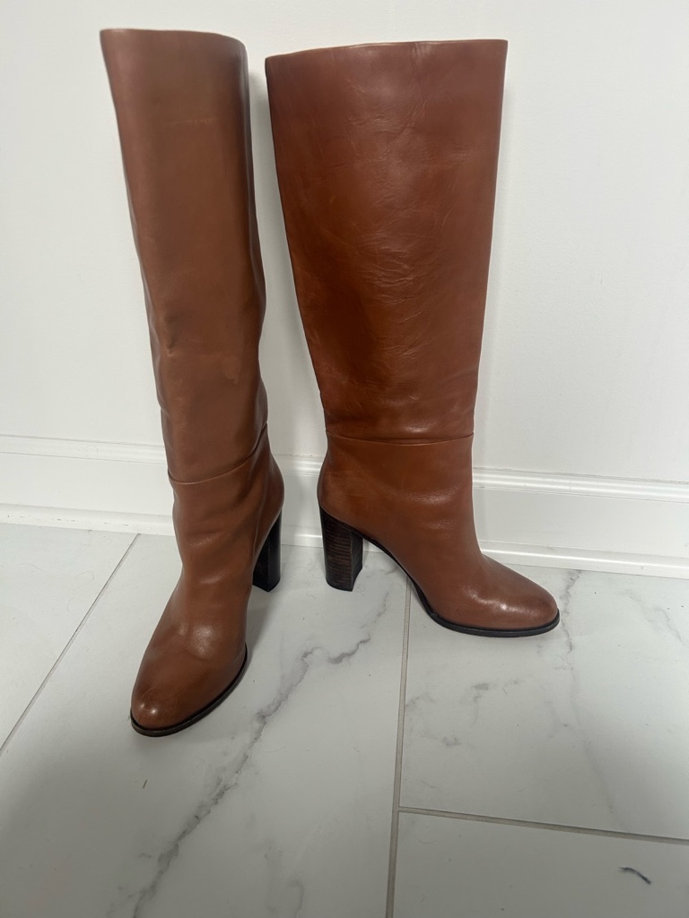 Like New! Pour La Victoire Brown Leather Knee Boots with Block Heel